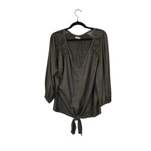 Max Studio Women's Embroidered Peasant Top Size 2X Gray Bohemian Front Tie